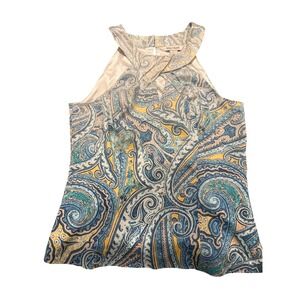 White House Black Market‎ Paisley Halter Tank Top Blue Yellow Ivory Size 6
